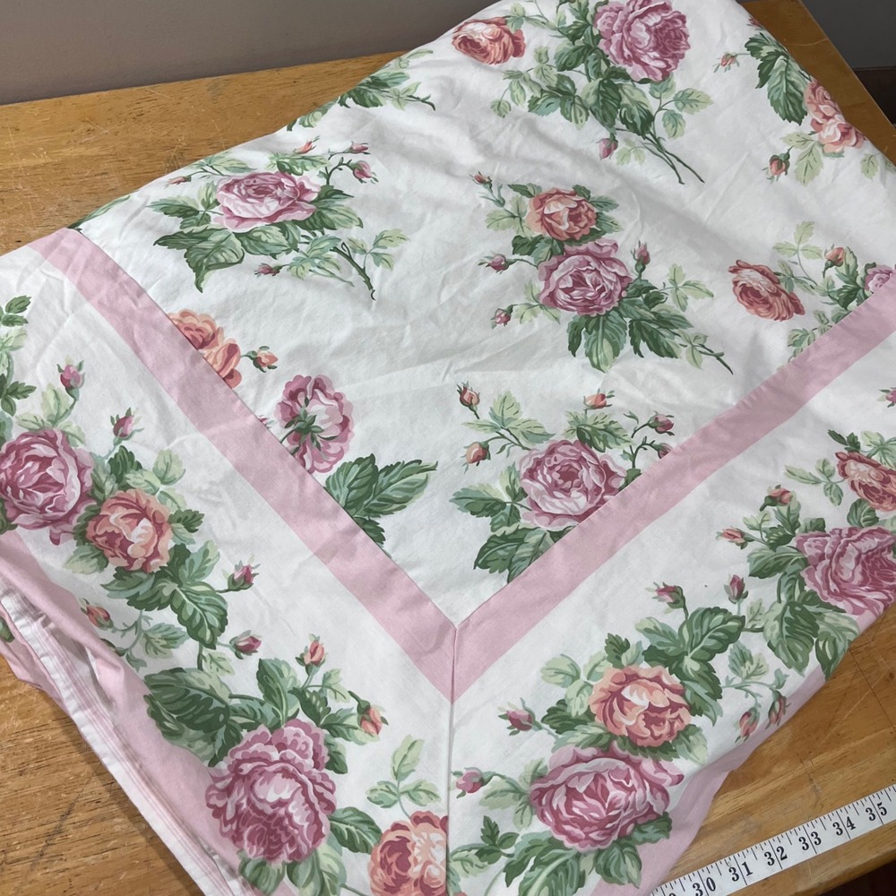 Vtg Laura Ashley Twin Duvet Cover Pink Cabbage Rose Floral Ticking Stripe Rev
